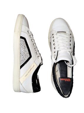 Alessandro Dell Acqua Crystal Leather Fashion Sneakers White Black EU41 US10